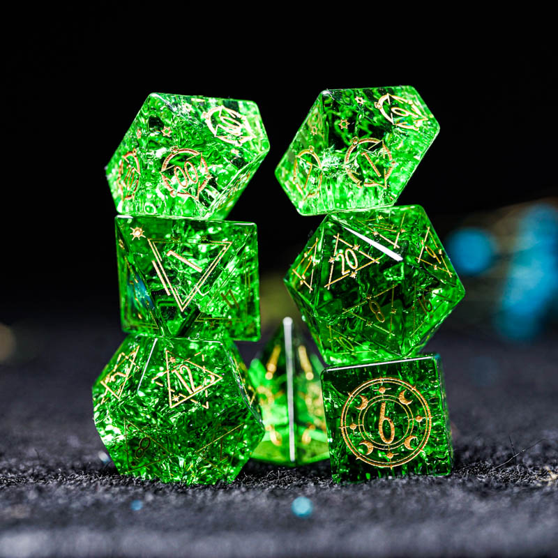 Green Glass D&D Dice Set Handm – Board Game Logo recenzja i cena