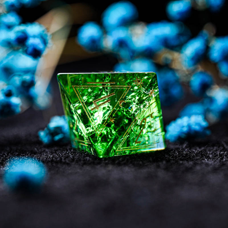 Green Glass D&D Dice Set Handm – Board Game Logo recenzja i cena